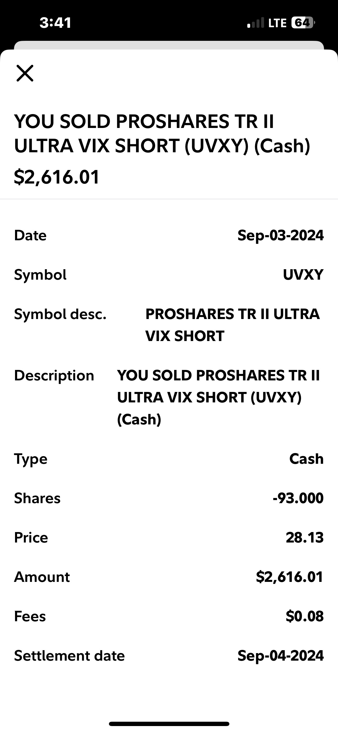 $ProShares Ultra VIX短期期货ETF (UVXY.US)$ 卖掉了我的股票，我的订单账户还有大约300股。 😏