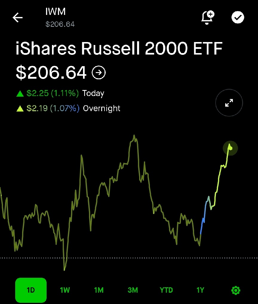 $iShares罗素2000指数ETF (IWM.US)$ 在 24/5 交易时间内大幅上涨