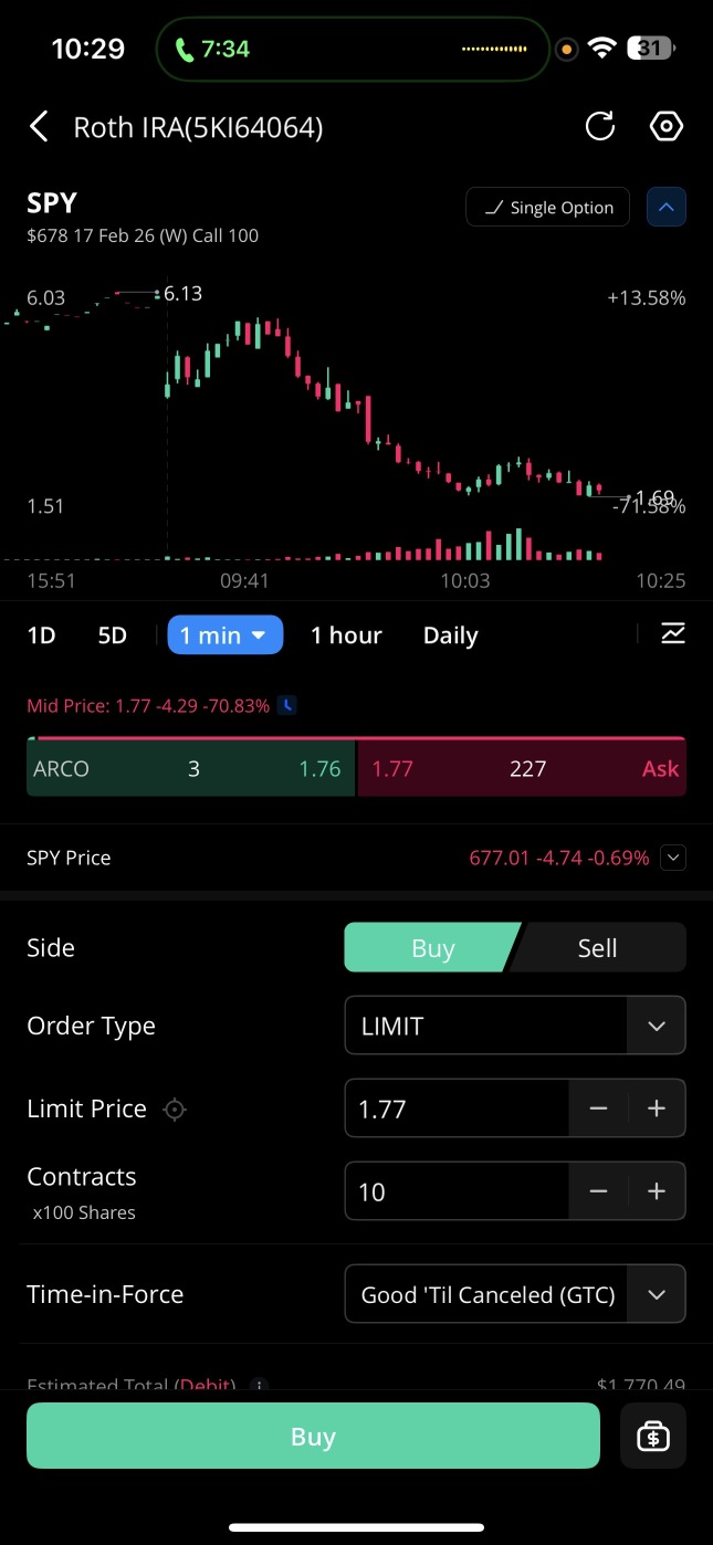 新期权交易 #3 SPY 0天看涨期权 678行权价 - 支付 $140 - $170 每份