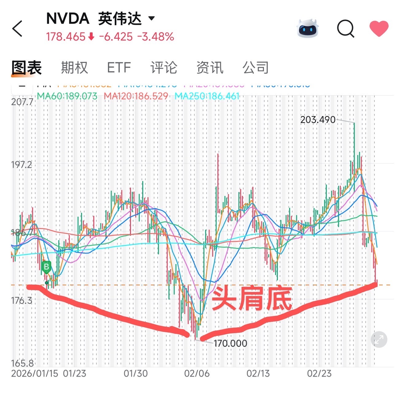 $英伟达 (NVDA.US)$ 头肩底形态！