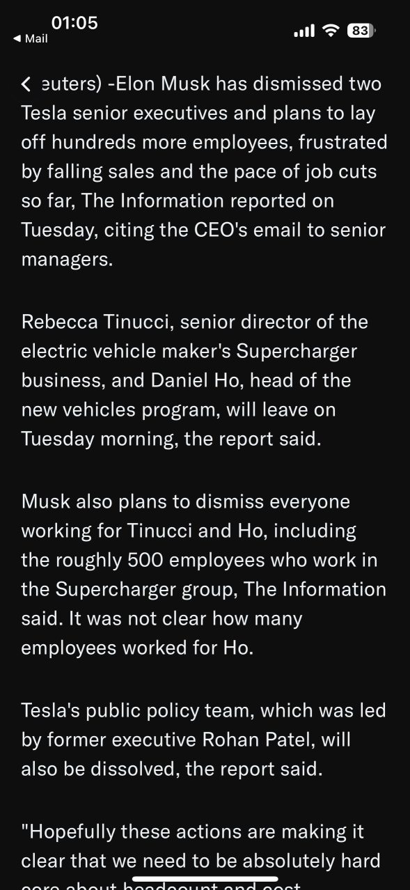 Elon 我的意思是馬斯克解僱更多的高級行政人員。很快就會被起訴？