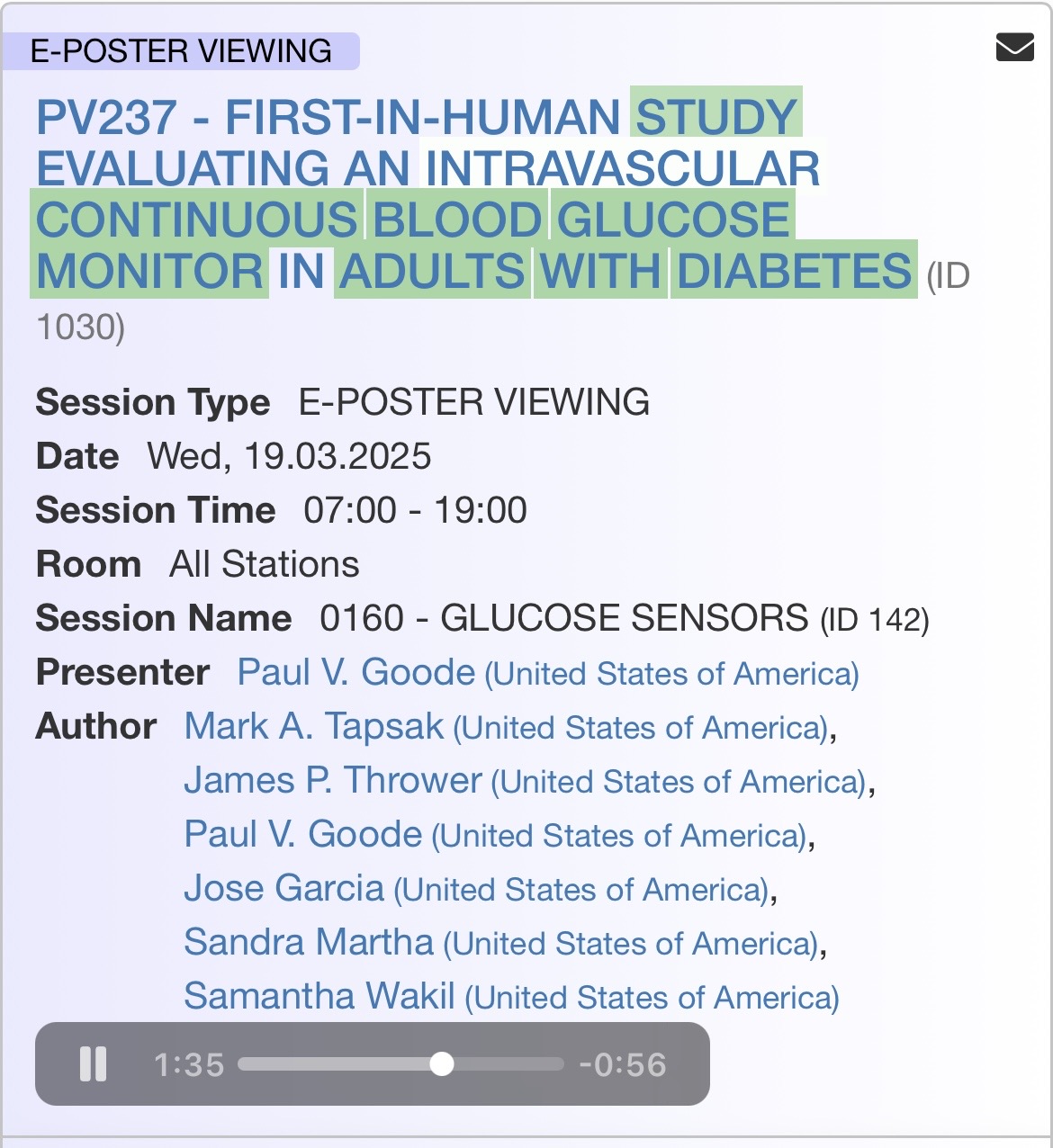 I researched. Found the e-poster and recorded voice presentation. Likely the live poster Pres will be today BUT the results are in. 😍