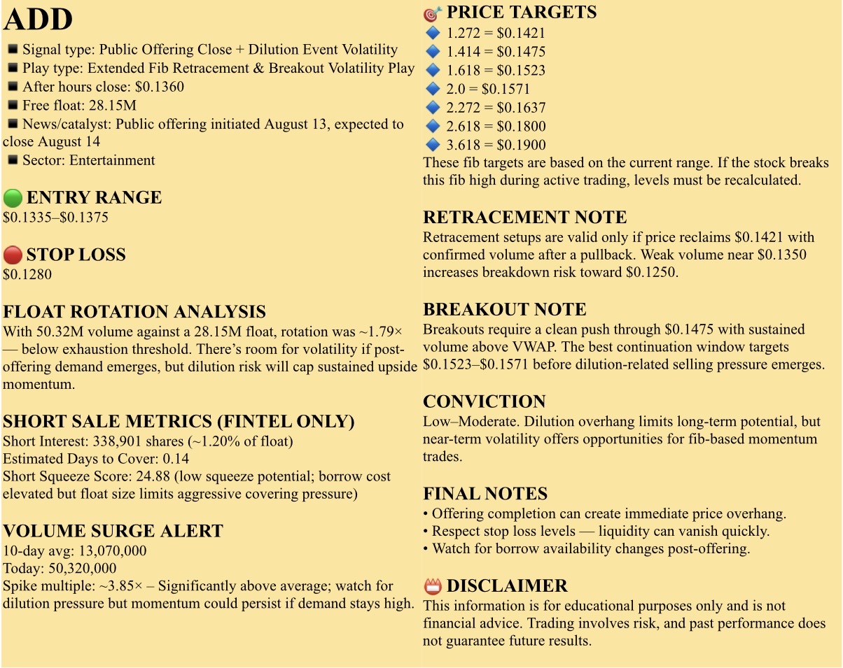 🟡免费观察名单,2025年8月15日,星期五。NFA - DrJag 8