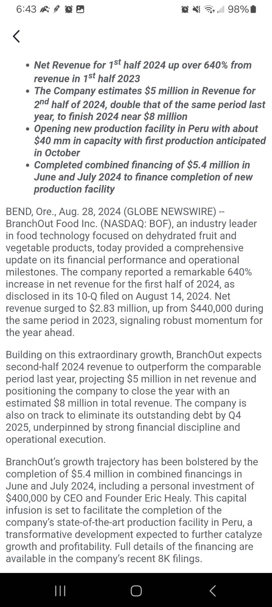 $BranchOut Food (BOF.US)$