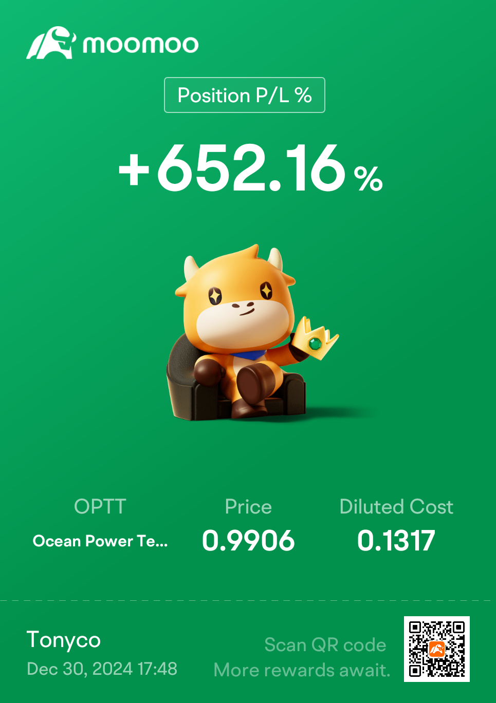 $Ocean Power Technologies (OPTT.US)$ 我不打算再卖出，看看下周会变成什么样子。