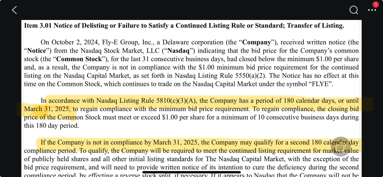 Flye just received a delist notice