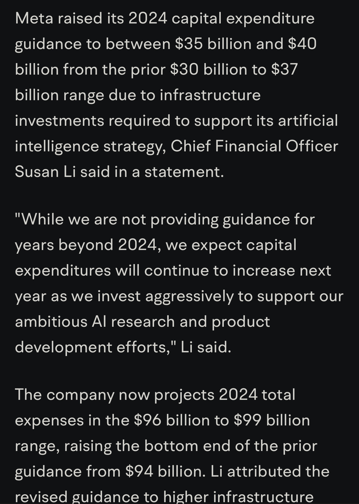 $Meta Platforms (META.US)$ So the missing amounts from Q2 are going back into the company for more AI research and product developement. shouldn’t that be a goo...