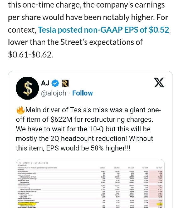 每股收益实际上受重组支出的影响