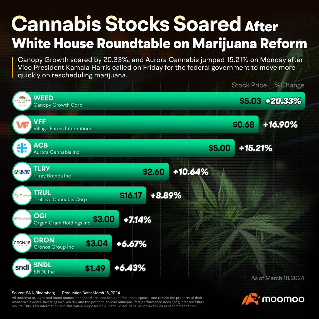 大麻股在白宫关于大麻改革的圆桌会议后飙升