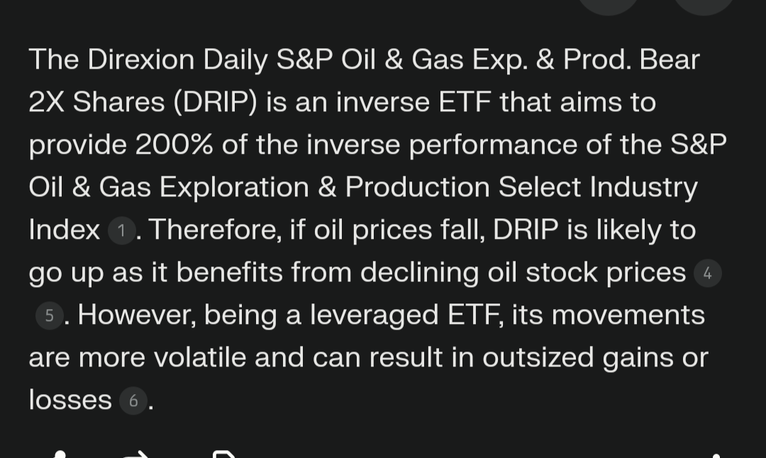 $Direxion每日標普油氣出口與生產2倍做空 (DRIP.US)$ 我知道人們看到這個可能會不知所措，川普還沒上任，我認為這是機構和對沖基金在進行一些交易，因為油價今天沒有波動，所以他們讓這只etf下跌，這毫無意義。  但請閱讀附件，以便了解當油價下跌時，這個相關性會增加，請您自行查看。