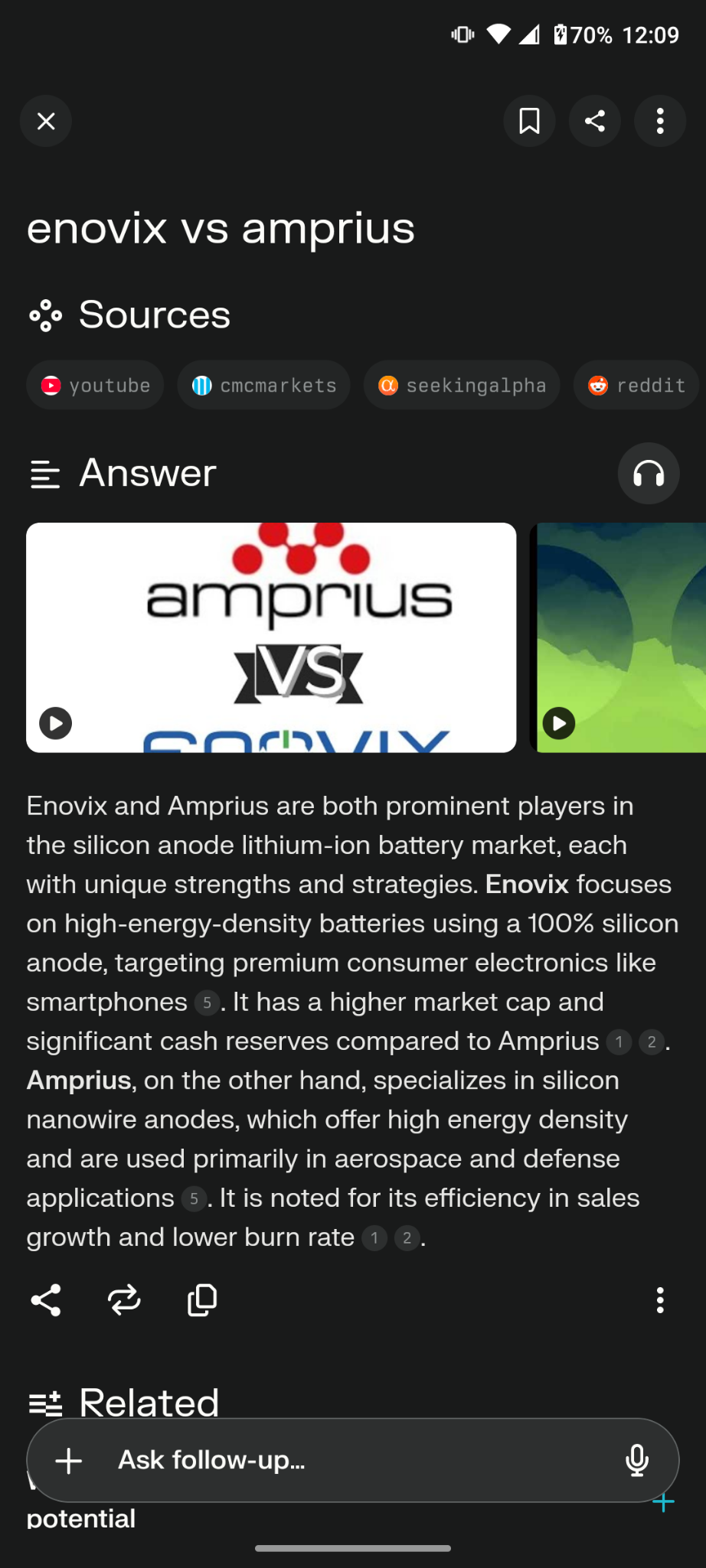 $Amprius Technologies (AMPX.US)$ 當您將其與envx進行比較時，它們在追求相同的最終解決方案，類似的技術，只是envx的估值爲9倍