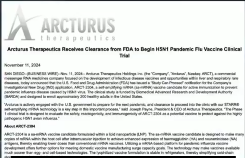 $Arcturus Therapeutics (ARCT.US)$ 這家公司與比爾和梅琳達·蓋茨基金會有關。他們正在開發禽流感疫苗。他們稱之爲流行疫苗注射。  過去幾周內，加利福尼亞州的新州長談論禽流感。我在過去一週聽到一些假新聞電視臺提到它。現在這位自封的醫學專家認爲世界必須減少90%的人口，但必須以一種人道的方式來...