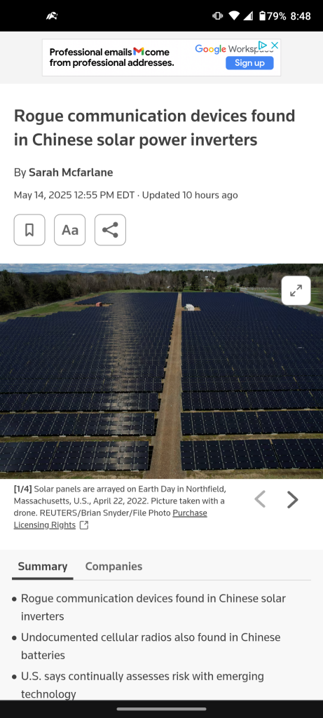 Wow! the next national security issue solar.. China Ban