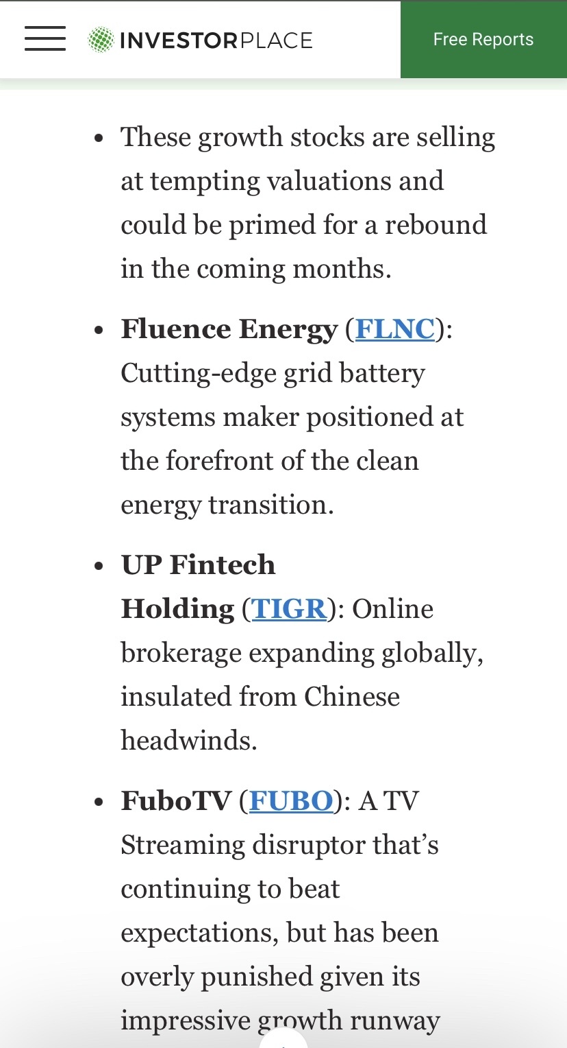$FuboTV (FUBO.US)$$向上融科 (TIGR.US)$$Fluence Energy (FLNC.US)$ 📊⚡️📊
