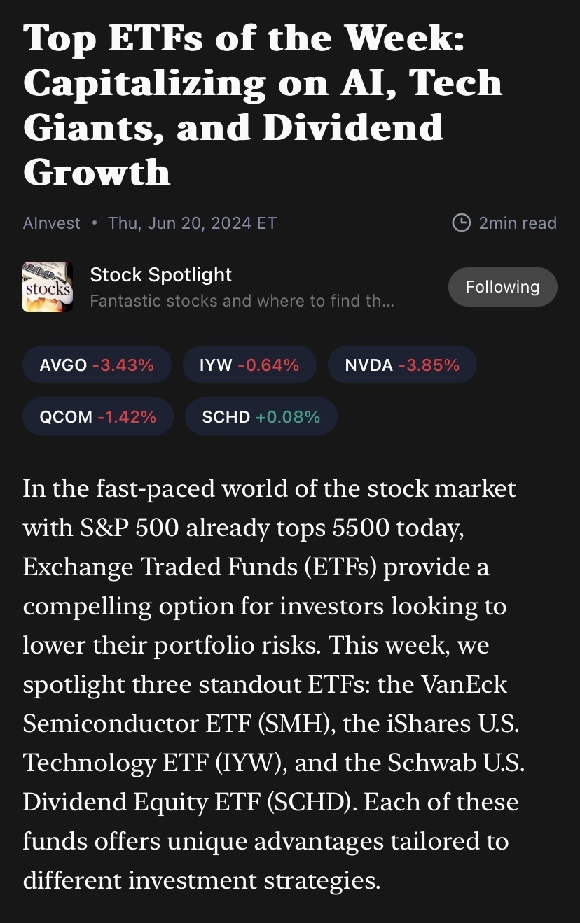 $博通 (AVGO.US)$$美國科技ETF-iShares (IYW.US)$$英偉達 (NVDA.US)$$高通 (QCOM.US)$$美國紅利股ETF-Schwab (SCHD.US)$ 📊⚡️📊