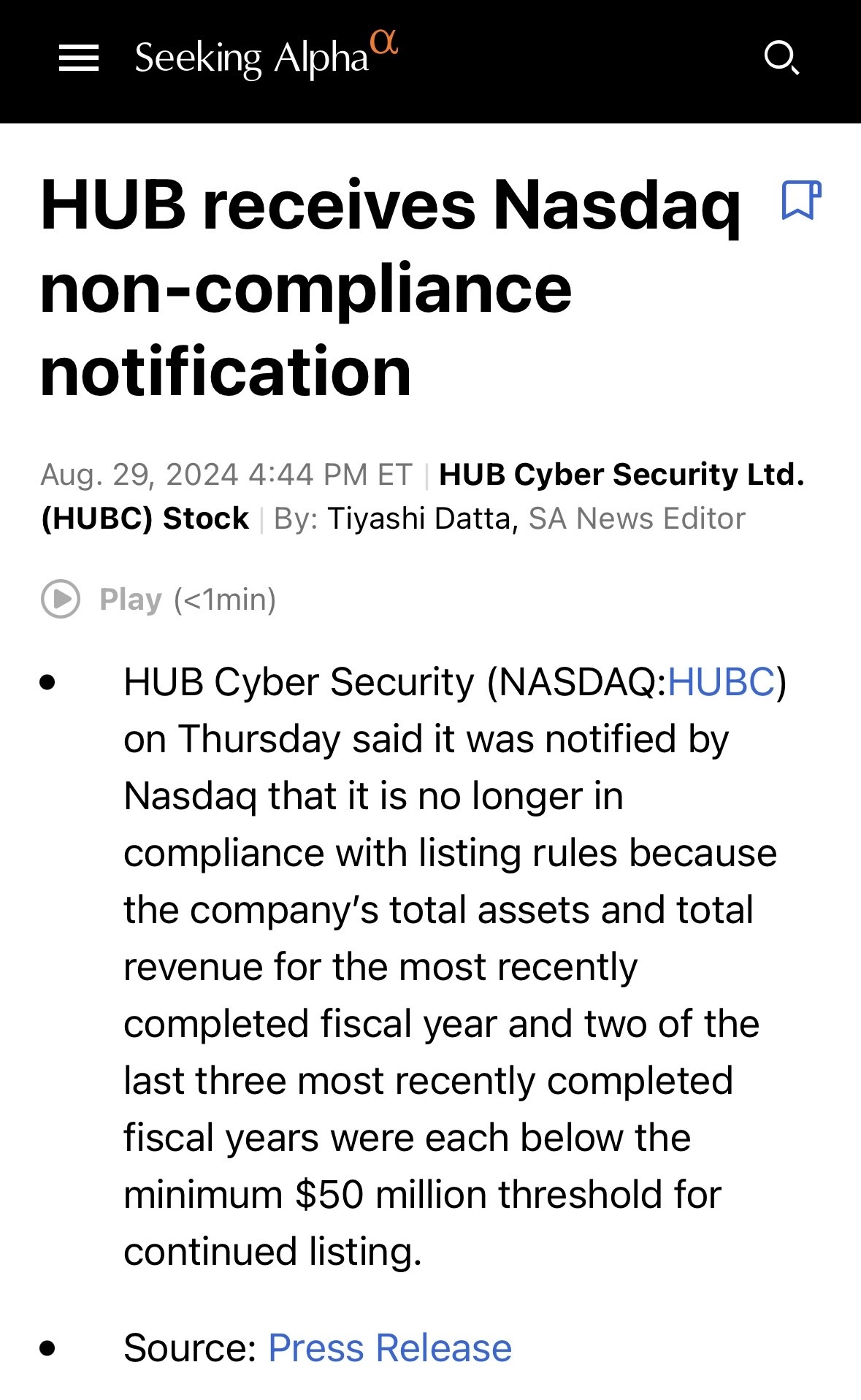 $HUB Cyber Security (HUBC.US)$