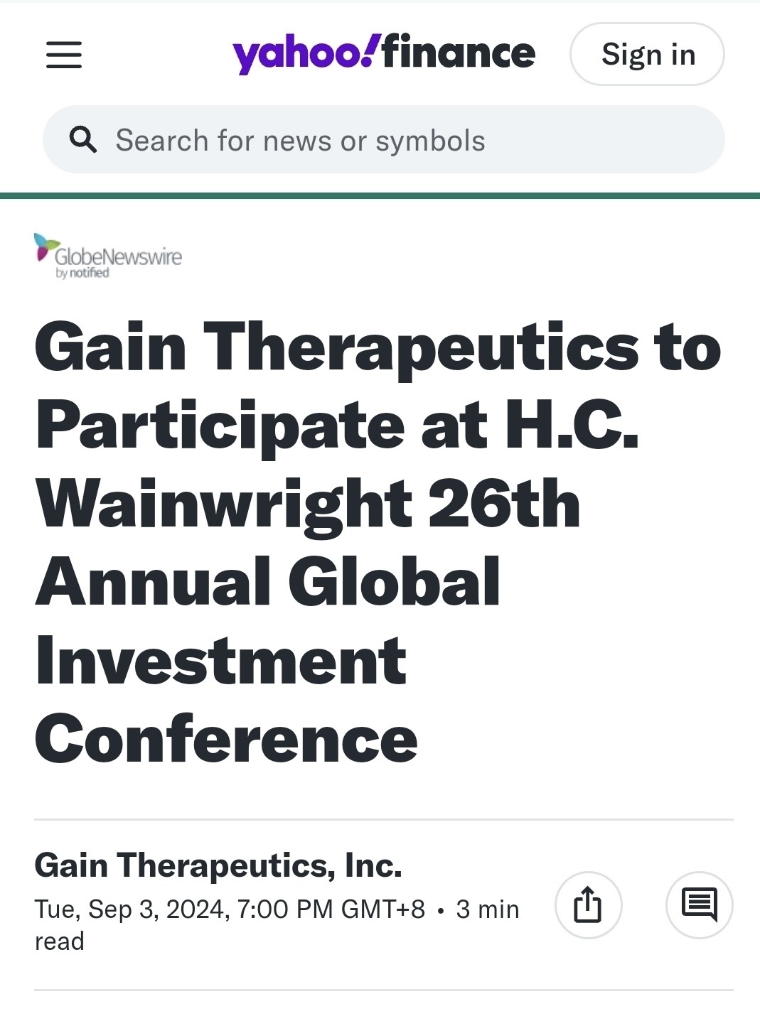 $Gain Therapeutics (GANX.US)$ 通过分享 @Teddy123 谢谢！！