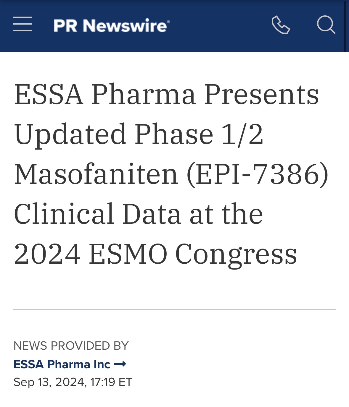 $ESSA Pharma (EPIX.US)$