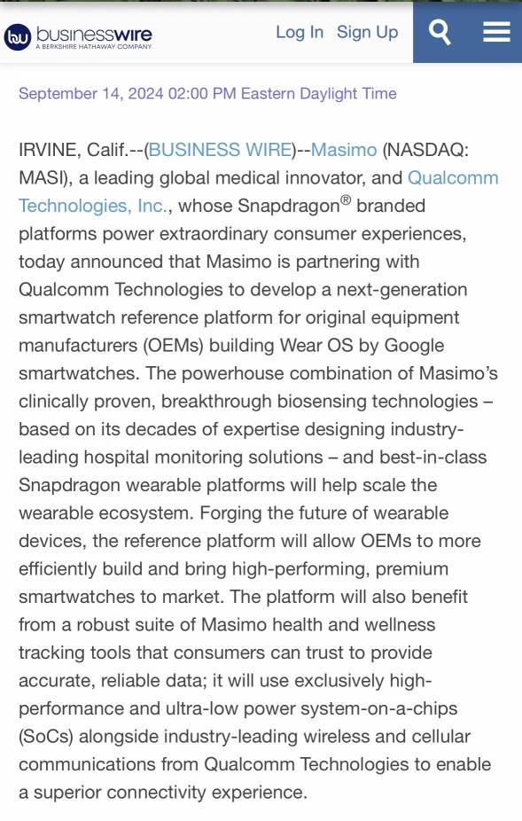 Masimo News with more Qualcomm chatter. +👌👀🍿