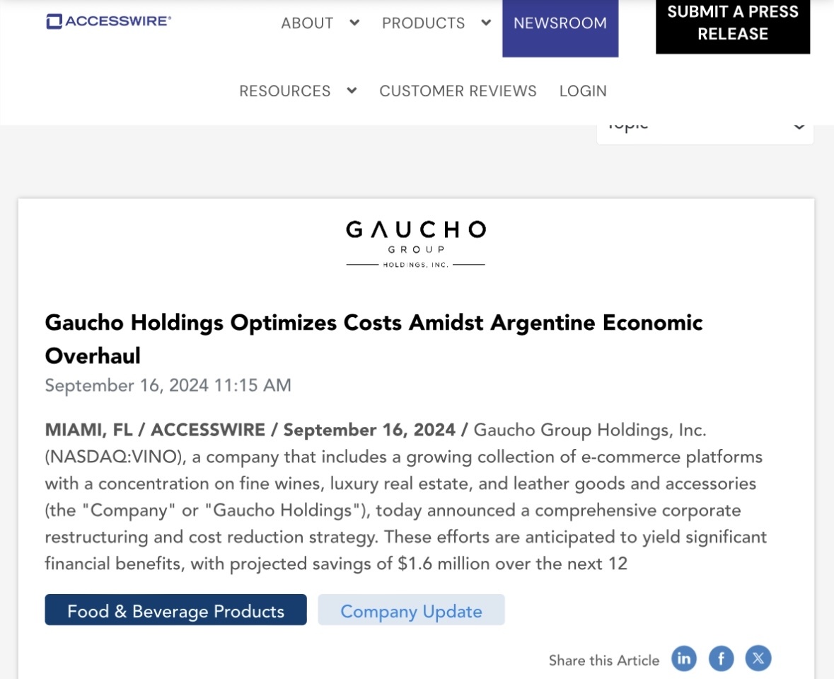 $Gaucho Group (VINO.US)$