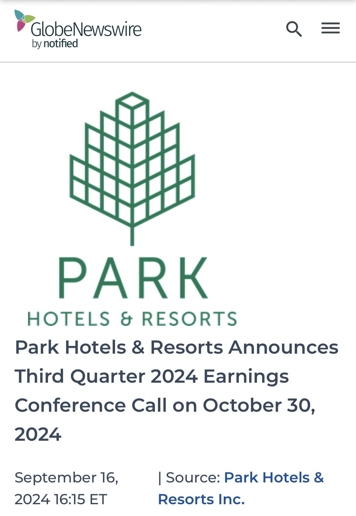 $Park Hotels & Resorts Inc (PK.US)$