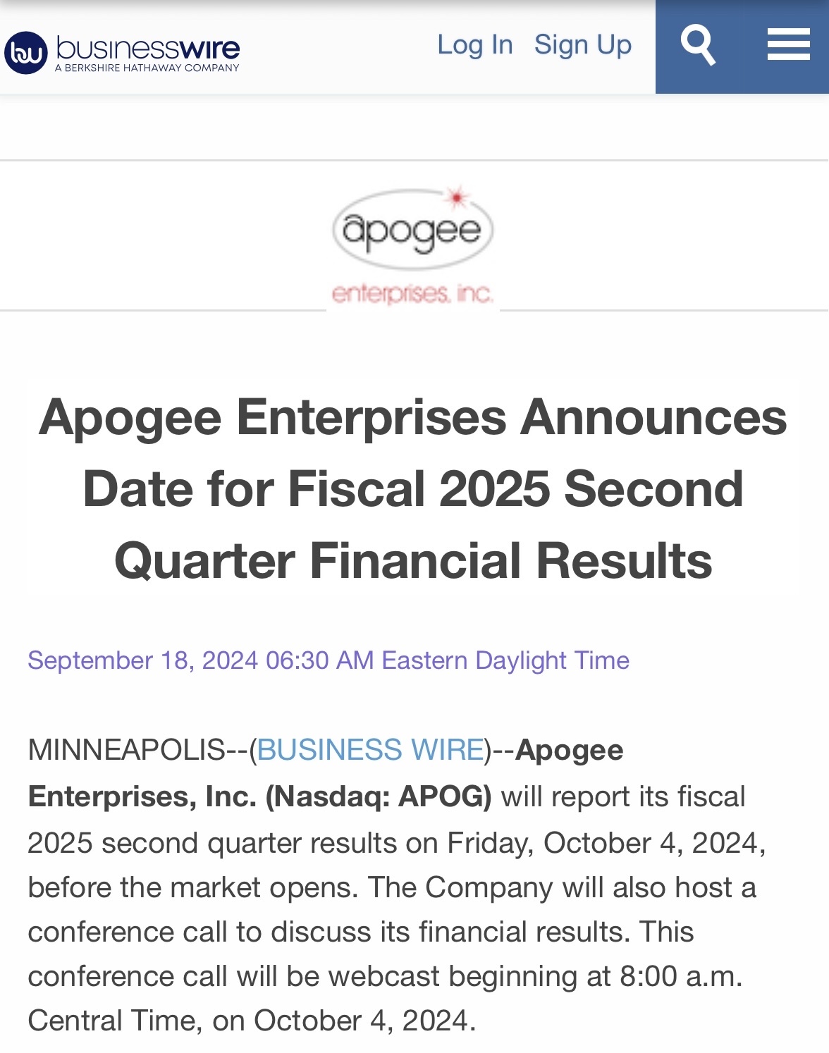 $Apogee Enterprises (APOG.US)$