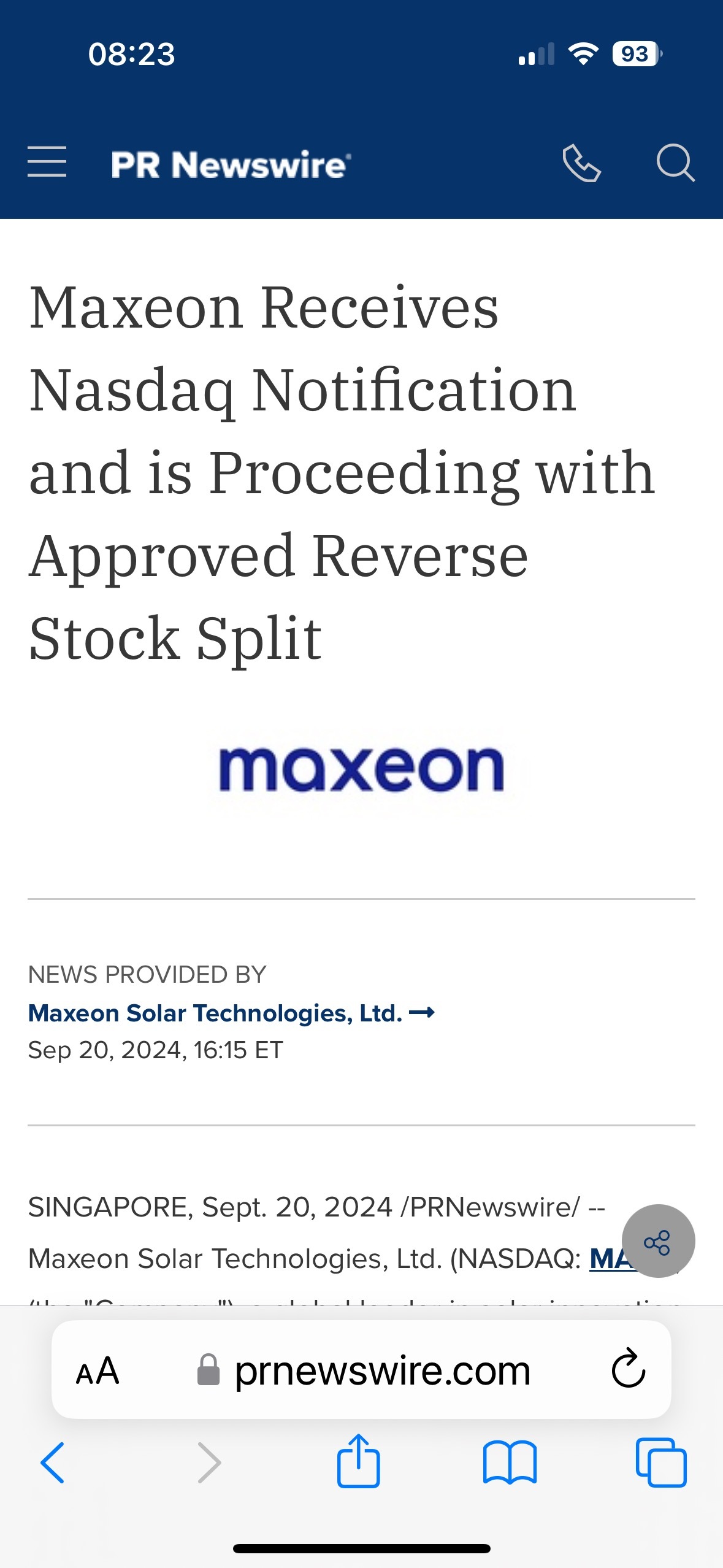 $Maxeon Solar Technologies (MAXN.US)$