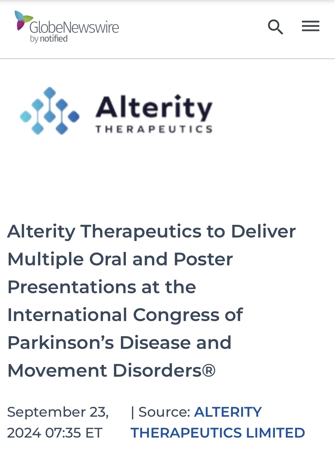 $Alterity Therapeutics (ATHE.US)$