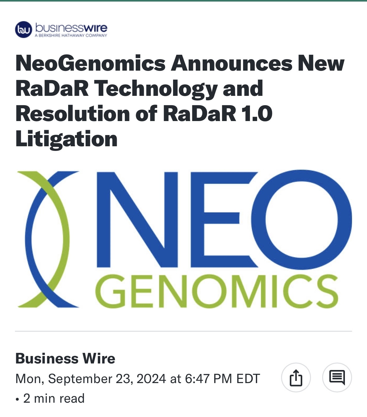 $NeoGenomics (NEO.US)$