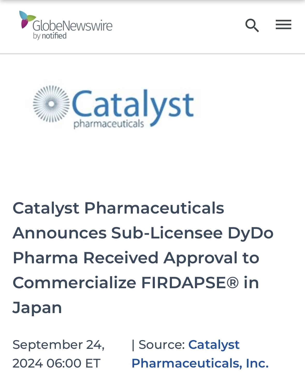 $Catalyst Pharmaceuticals (CPRX.US)$