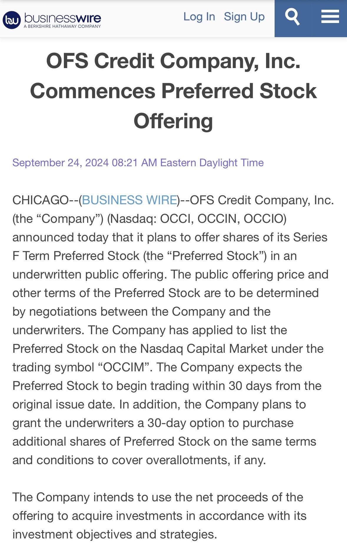 $OFS Credit (OCCI.US)$