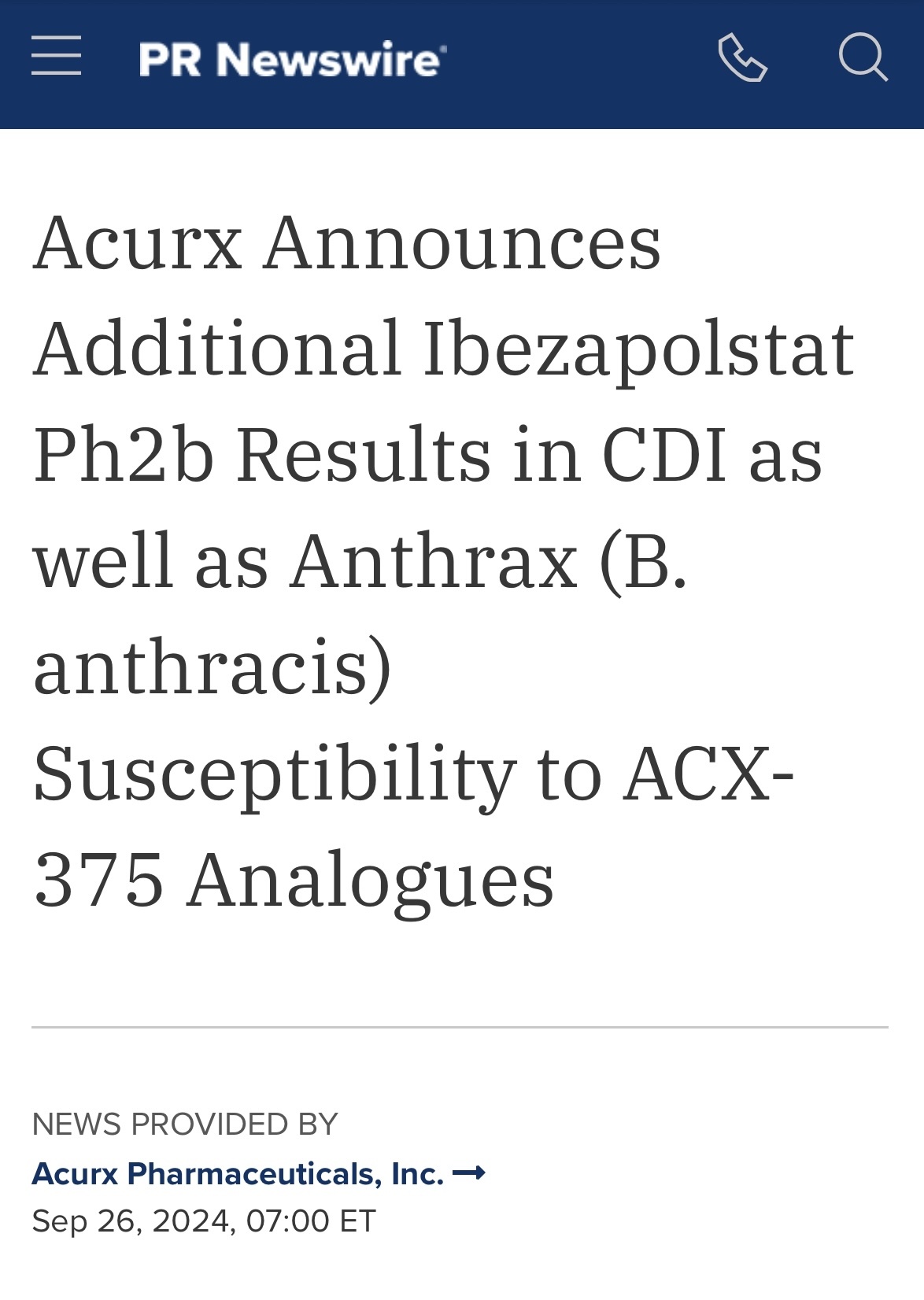 $Acurx Pharmaceuticals (ACXP.US)$