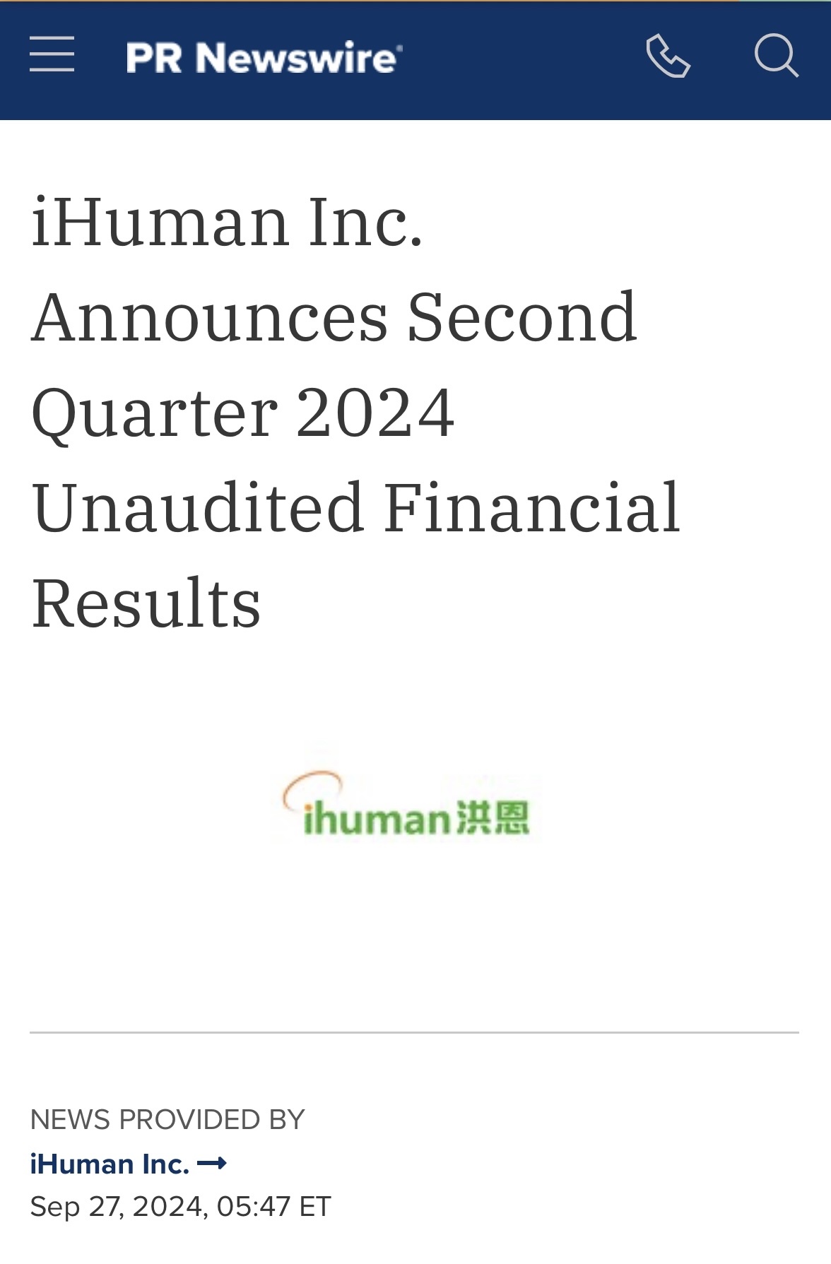 $iHuman (IH.US)$