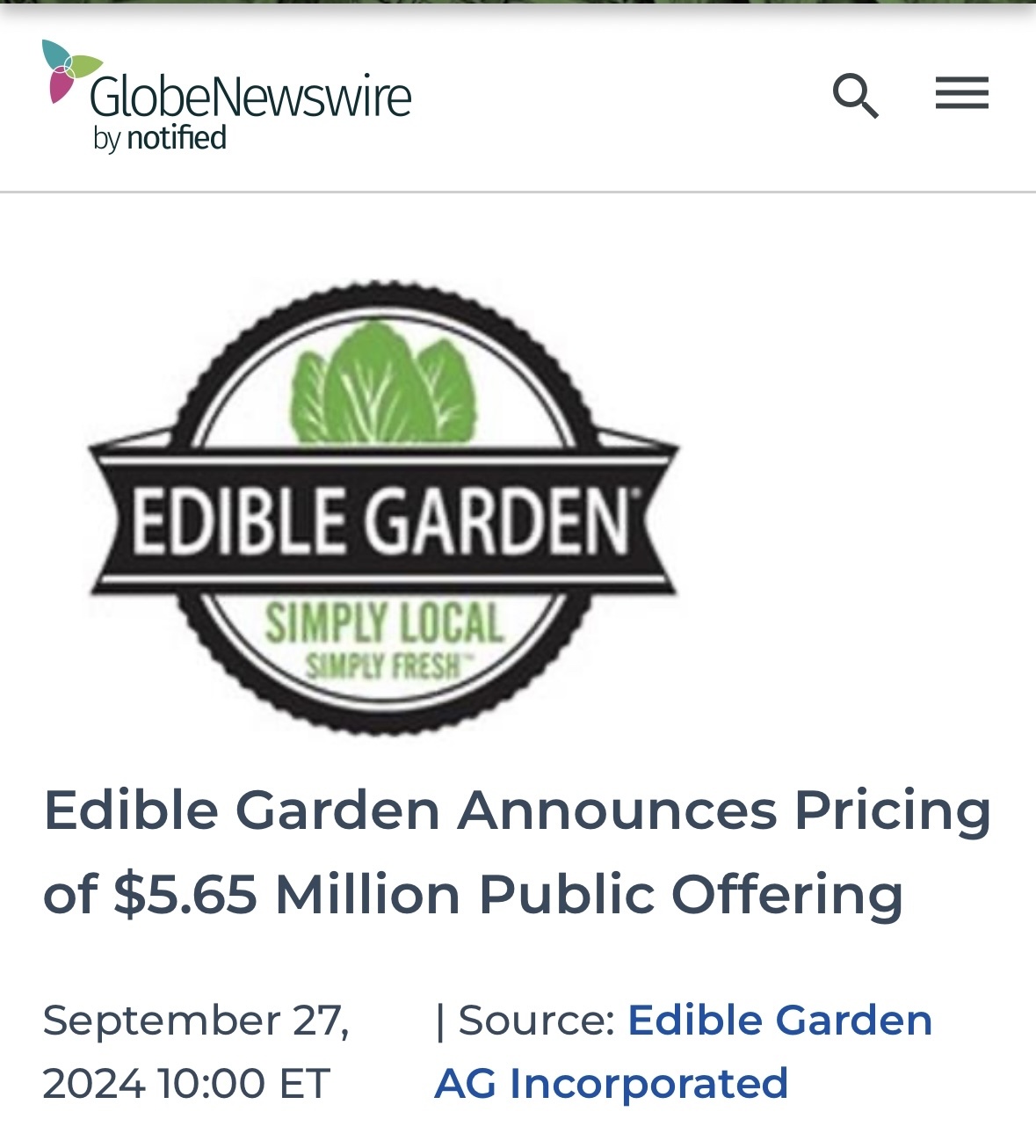 $Edible Garden (EDBL.US)$