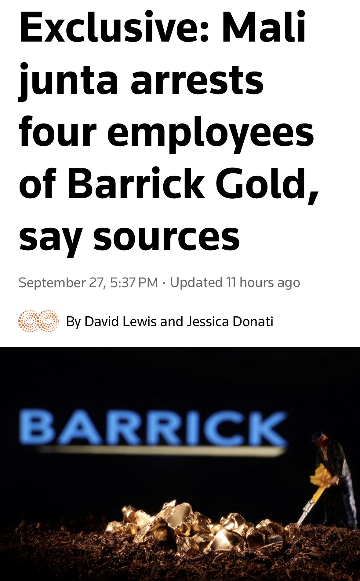 “Mali junta arrests 4 employees of Barrick Gold, say sources”