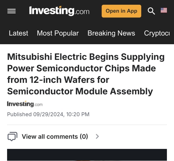 “Mitsubishi Electric Begins Supplying Power Semiconductor Chips Made from 12-inch Wafers for Semiconductor Module Assembly”⚡️⚡️⚡️⚡️