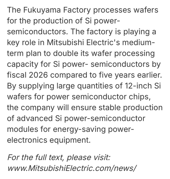 三菱電機開始供應用12英寸晶圓製造的功率半導體晶片，用於半導體模組裝配⚡️⚡️⚡️⚡️
