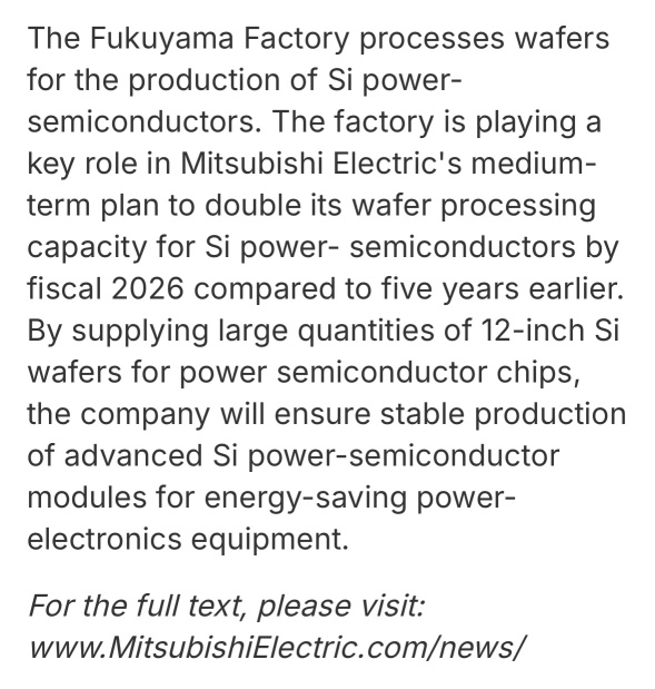 “Mitsubishi Electric Begins Supplying Power Semiconductor Chips Made from 12-inch Wafers for Semiconductor Module Assembly”⚡️⚡️⚡️⚡️