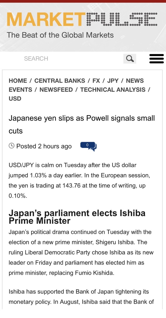 Japanese Yen slips as Powell signals small cuts.