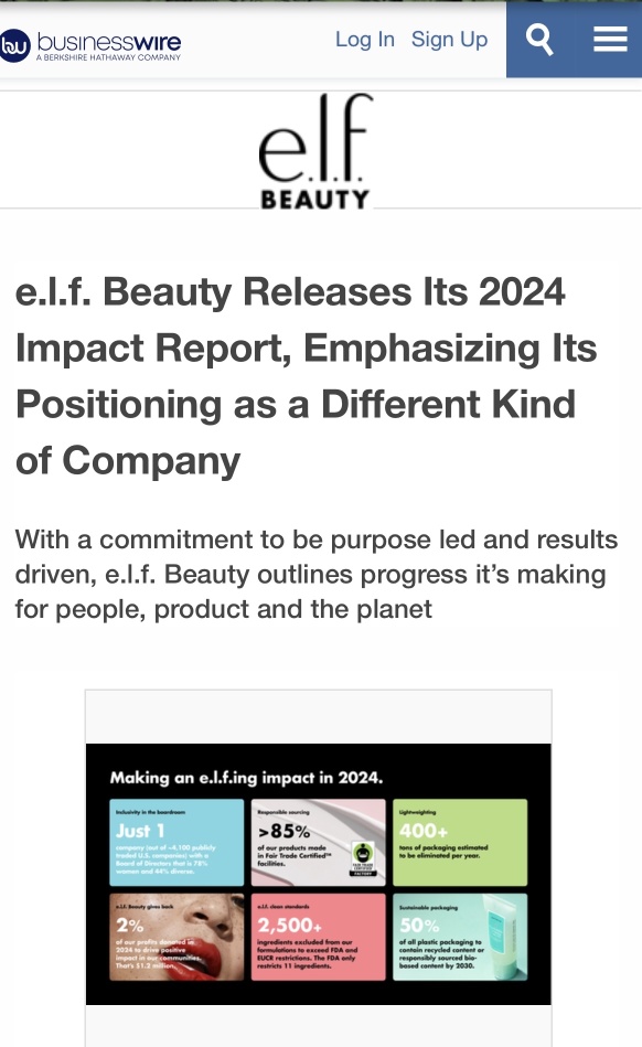 e.l.f. Beauty Releases its 2024 Impact Report…….