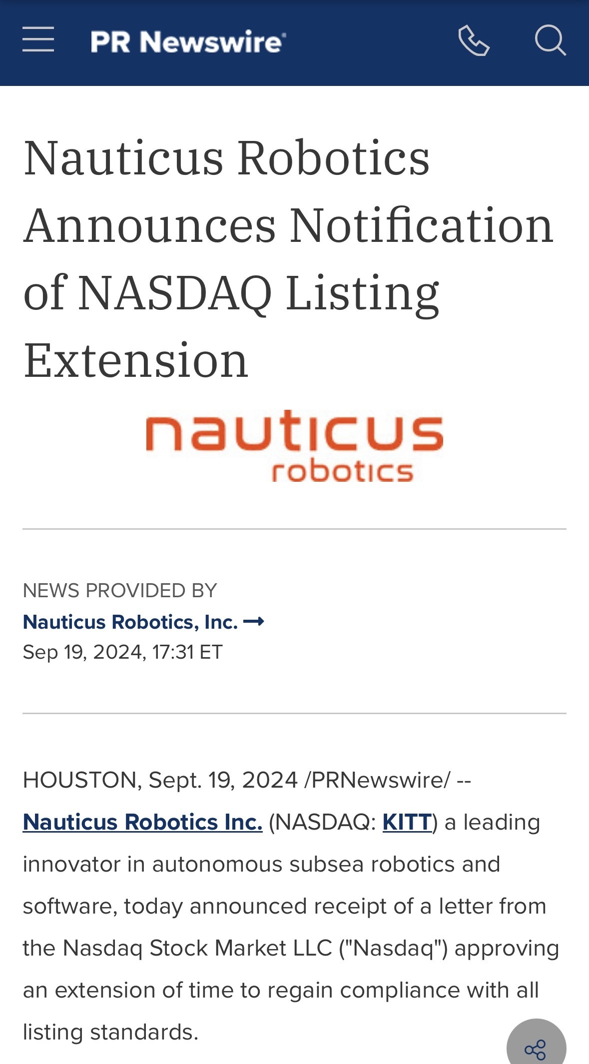 $Nauticus Robotics (KITT.US)$