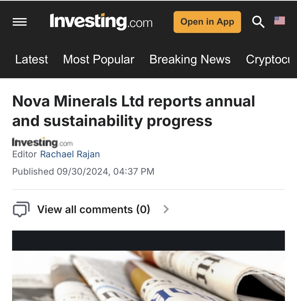 “Nova Minerals Ltd. reports annual and sustainability progress”