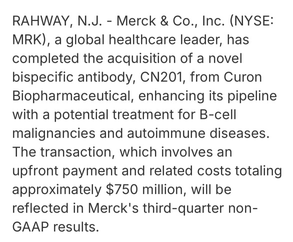 Merck acquires novel antibody CN201 from Curon Biopharmaceutical