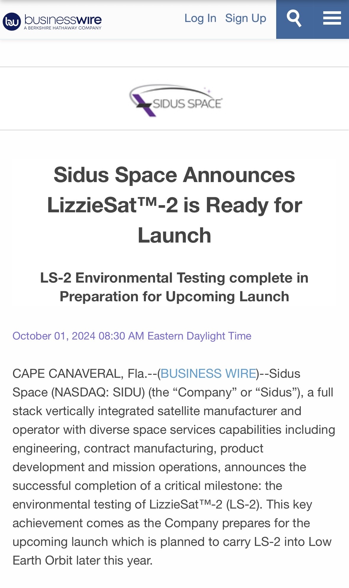 $Sidus Space (SIDU.US)$