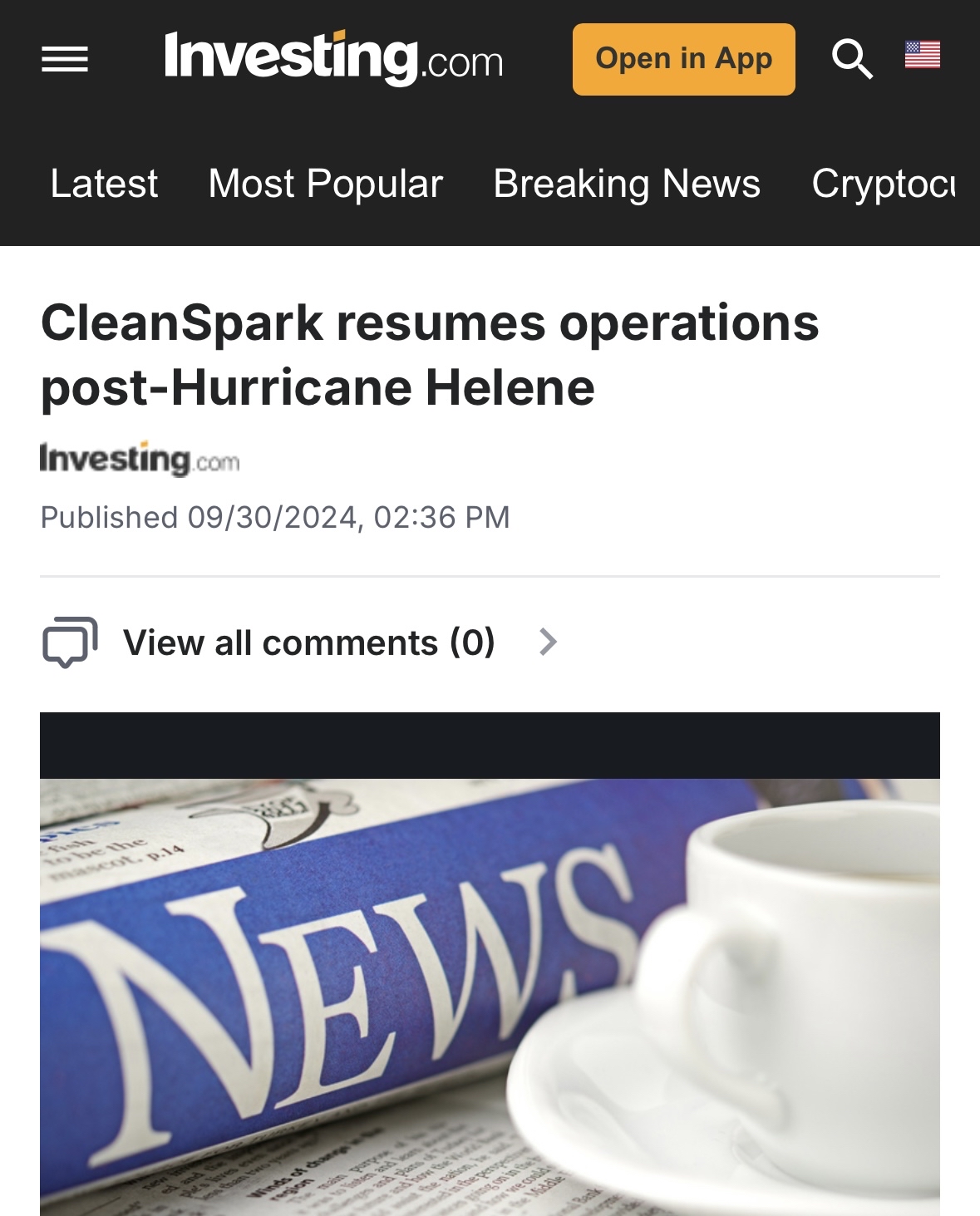 “Clean Spark resumes operations post-Hurricane Helene”