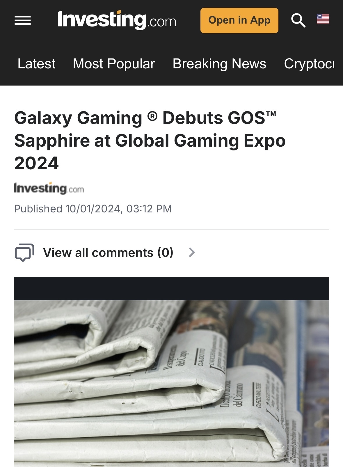 $GALAXY GAMING INC (GLXZ.US)$