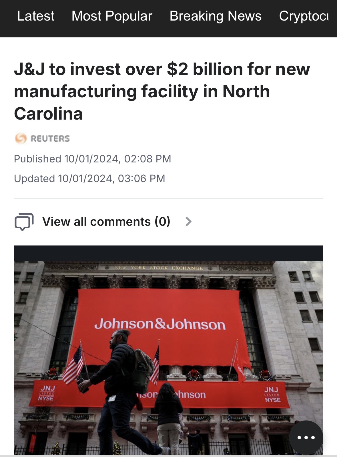 J&J to invest over $2 billion for new manufacturing facility in North Carolina