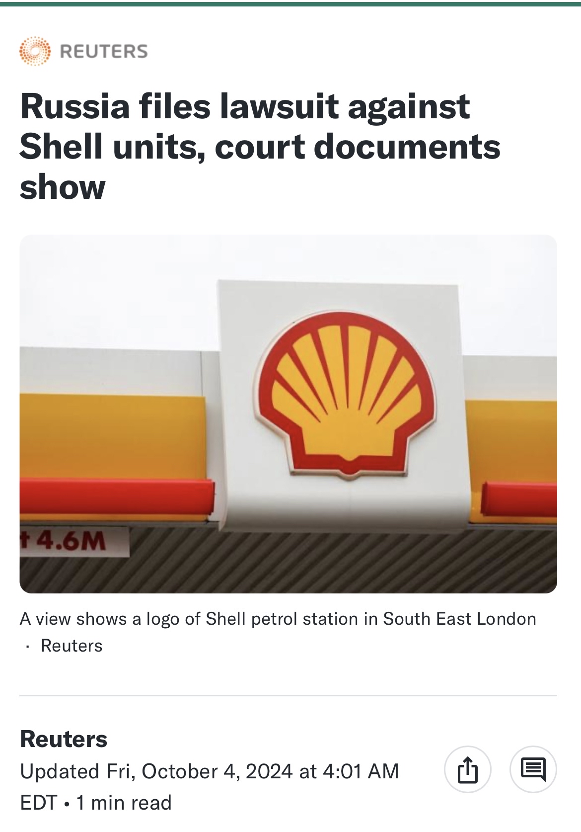 🇷🇺 🍿 “Russia files lawsuit against Shell units, court documents show”