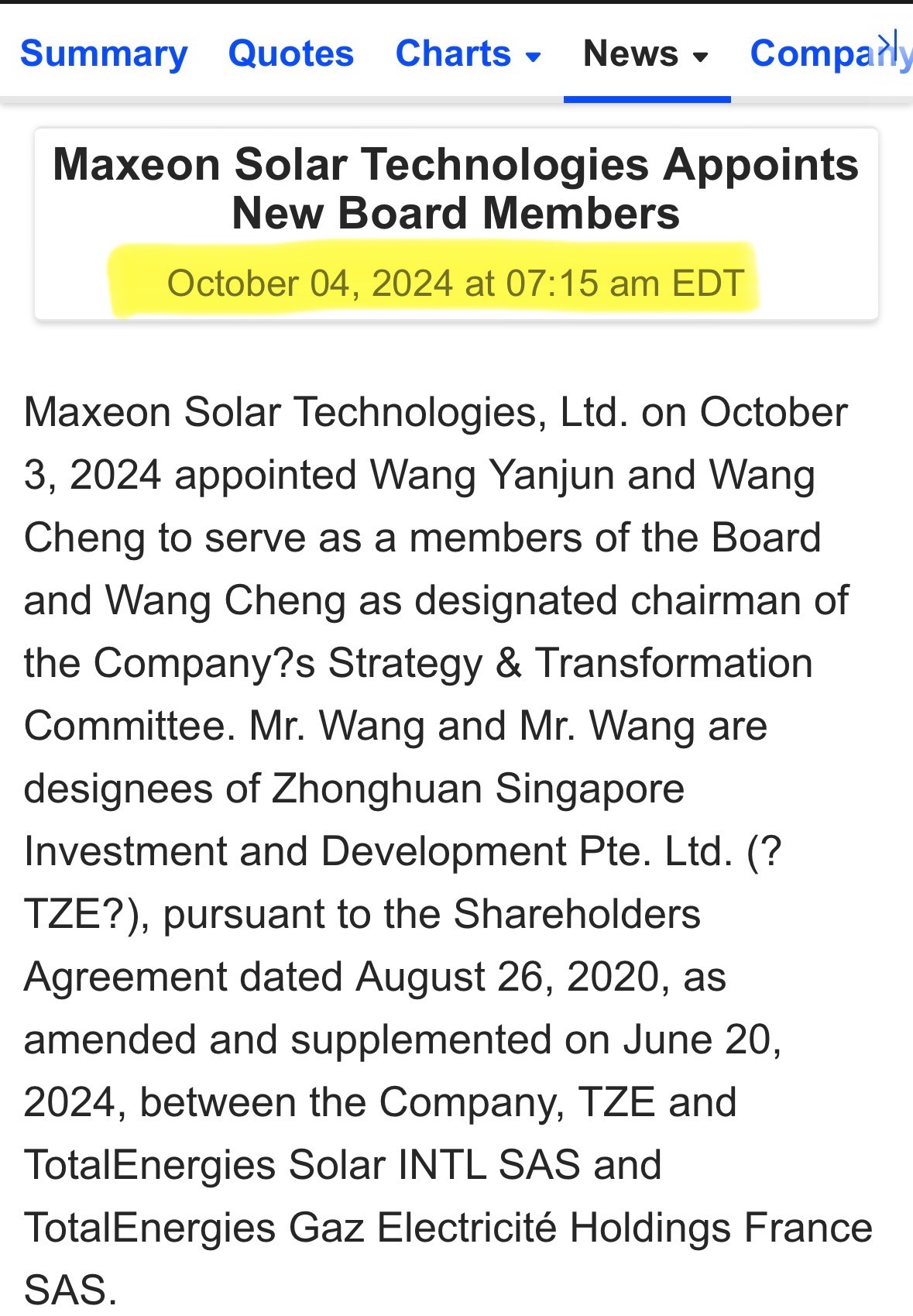 10/4/24……Maxeon Soler Technologies任命新董事会成员