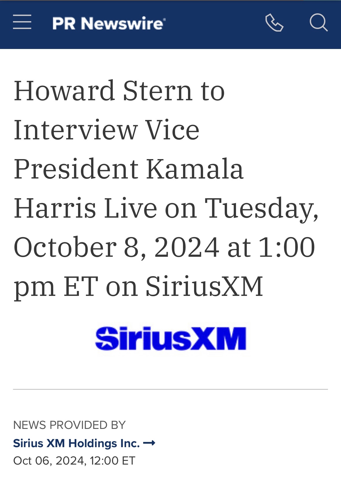 🚨 “Howard Stern to Interview VP Kamala Harris Live on Tuesday, October 8, 2024 on Sirius Xm”🍿